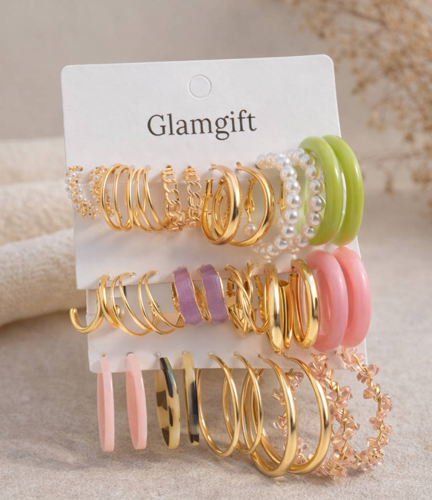 Glow & Shine - Pack de 18 Paires Boucles d’Oreilles