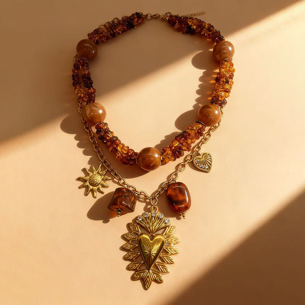 Lunaria Steel -Collier Élégance Ambrée en Acier Inoxydable