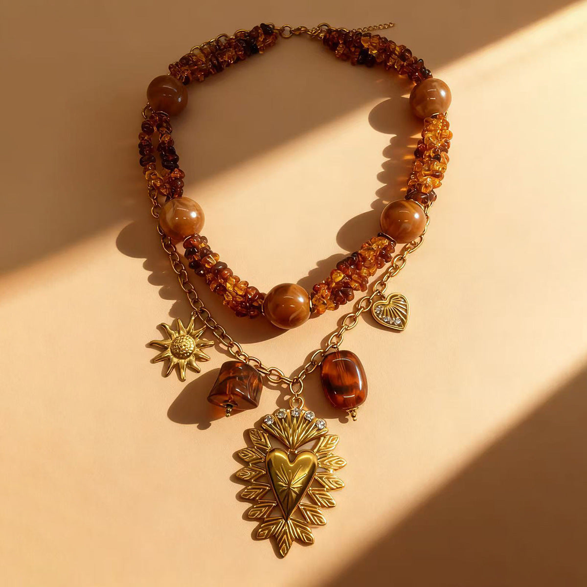 Lunaria Steel -Collier Élégance Ambrée en Acier Inoxydable