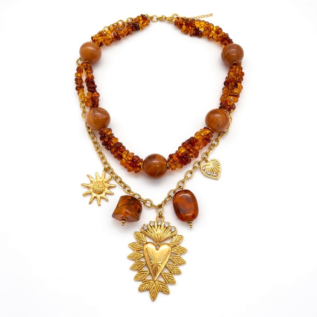 Lunaria Steel -Collier Élégance Ambrée en Acier Inoxydable