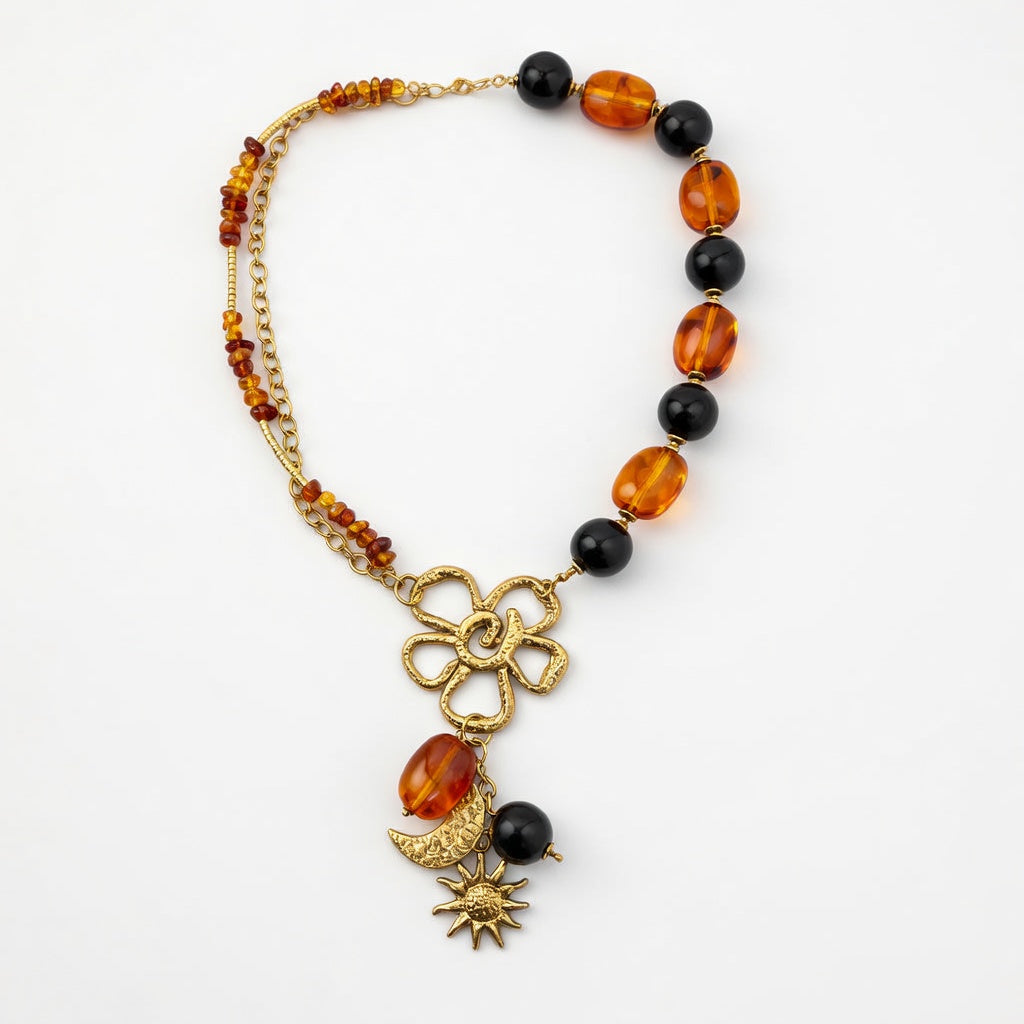 Éclipse Dorée – Collier Nuit Ambrée en Acier Inoxydable
