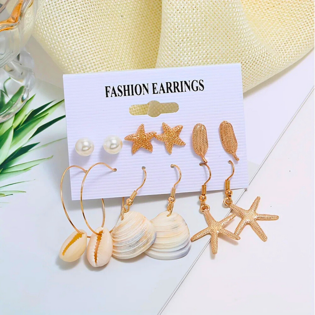 Océan Chic-Pack 6 Paires de Boucles d’Oreilles